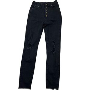Casual Designs Womens High Rise Skinny Jeans Black Distressed Button Fly Size 1